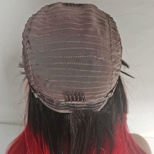 - LuxeFlow Hair Real Human Hair Wig - DARK/RED