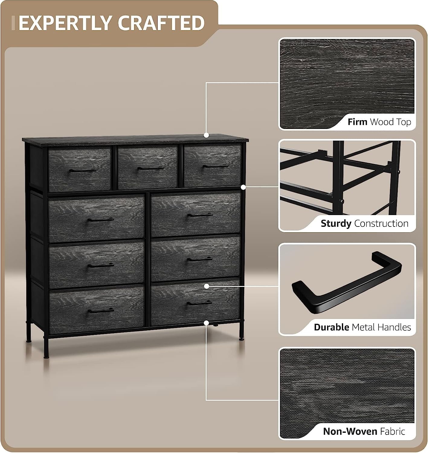 Faux Wood Dresser 9 Drawers For Bedroom Furniture Storage