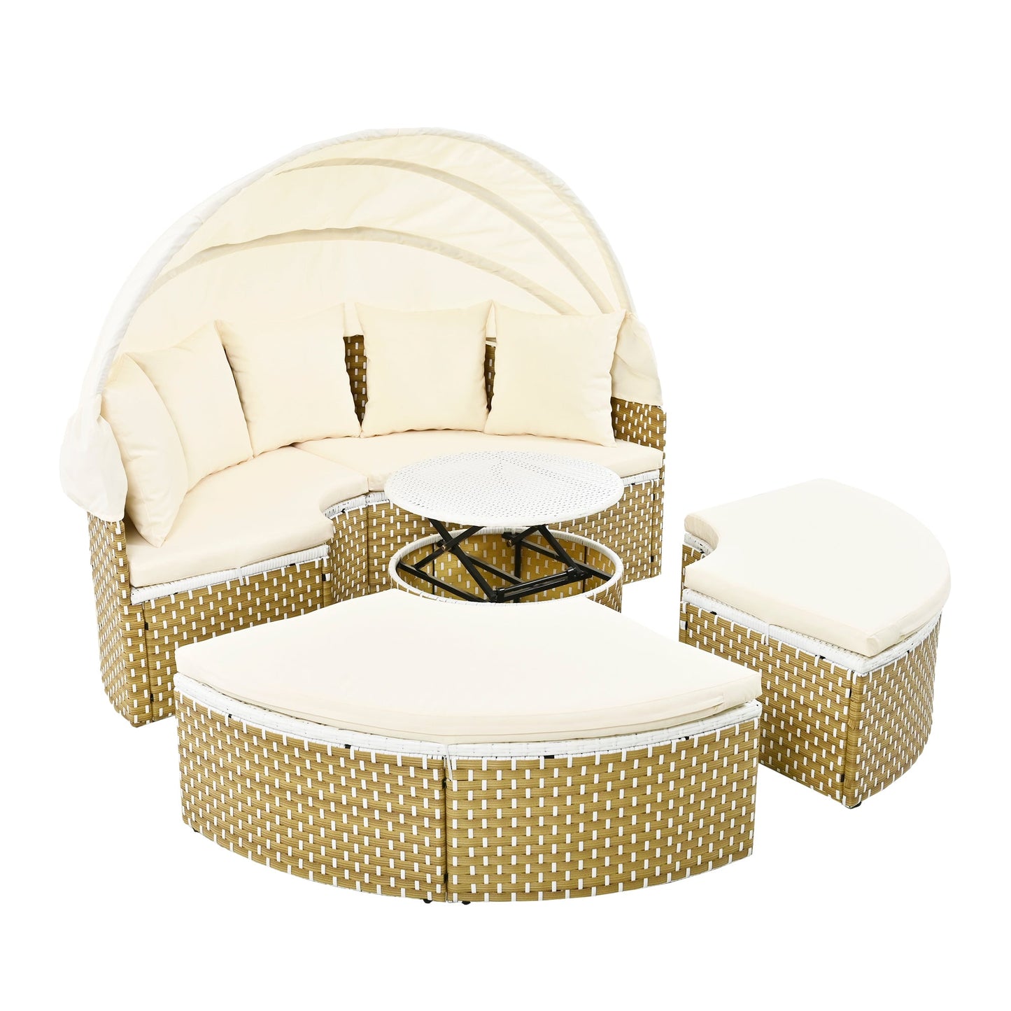 Patio Furniture Round Outdoor Sectional Sofa Set Rattan Daybed