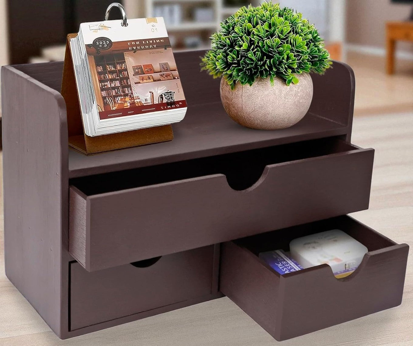Wooden Multi Purpose Desk Organizer Brown