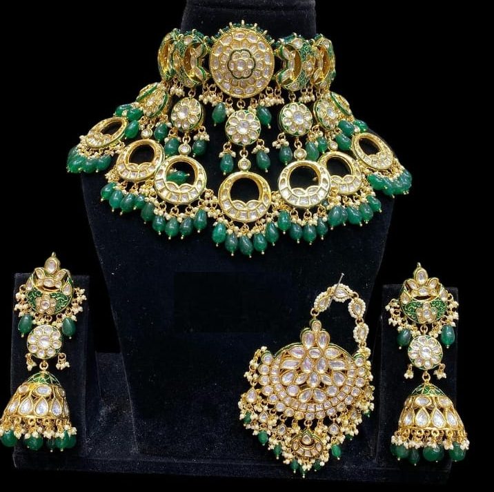 Alloy Gold-plated Green Jewel Set