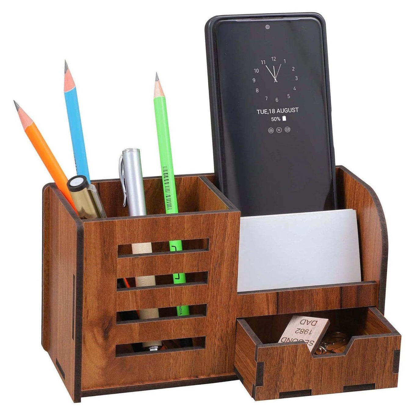 Wooden Desk Organizer with Drawer & Stand