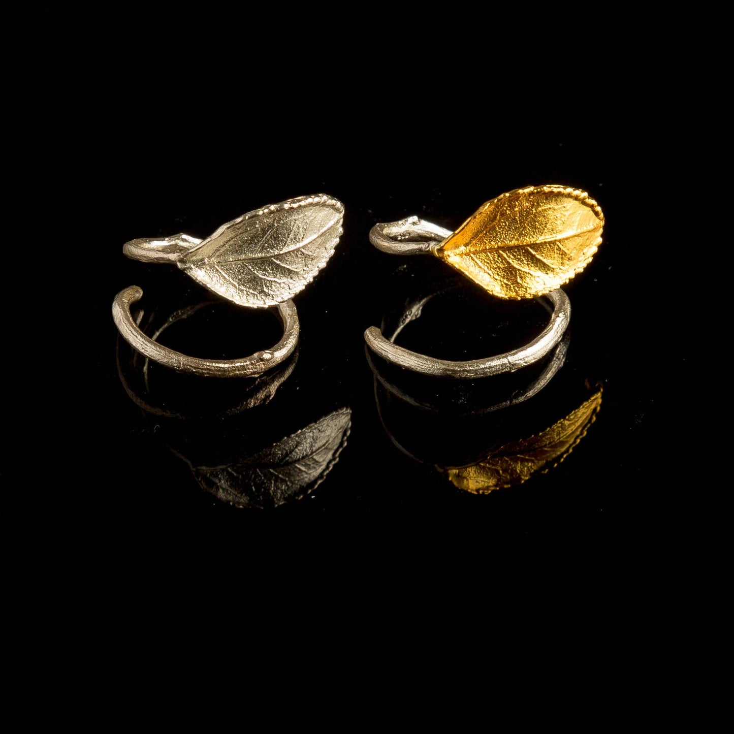 Leaf and Twig Ring: Botanical Jewelry (Sterling Silver, Adjustable)