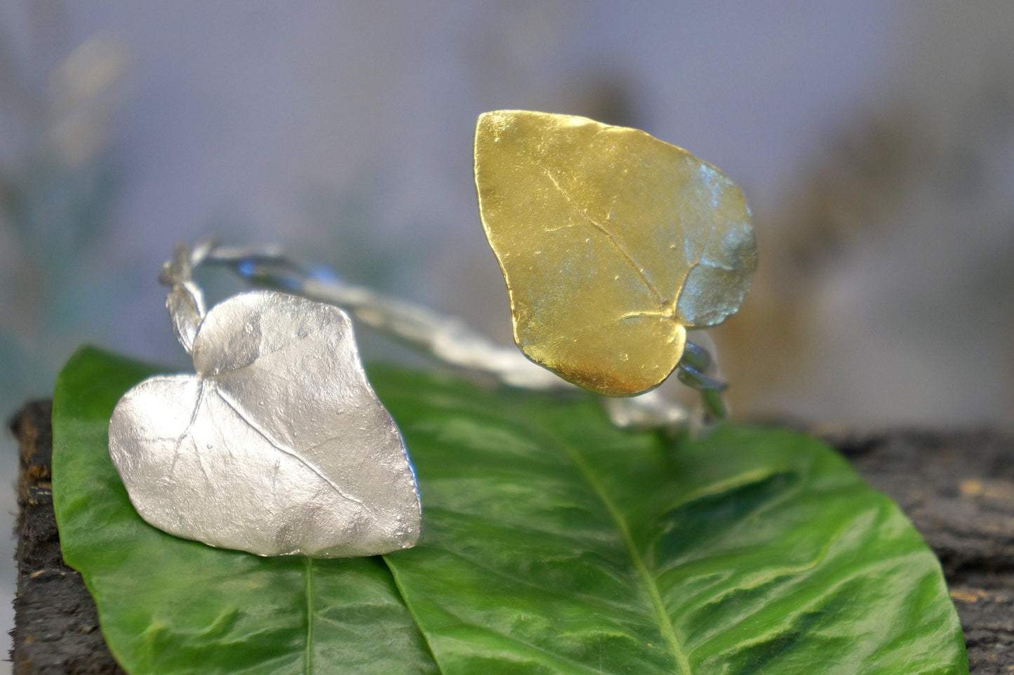Silver Ivy Branch Cuff Bracelet - Adjustable Nature Inspired Jewelry