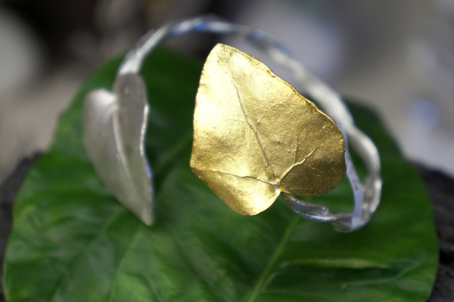 Silver Ivy Branch Cuff Bracelet - Adjustable Nature Inspired Jewelry
