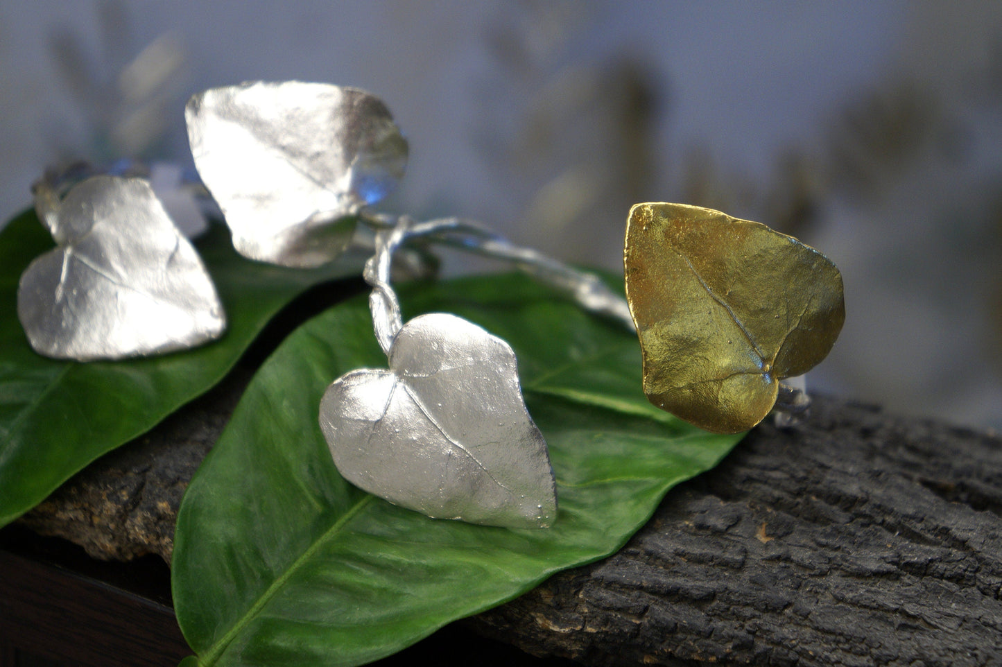 Silver Ivy Branch Cuff Bracelet - Adjustable Nature Inspired Jewelry