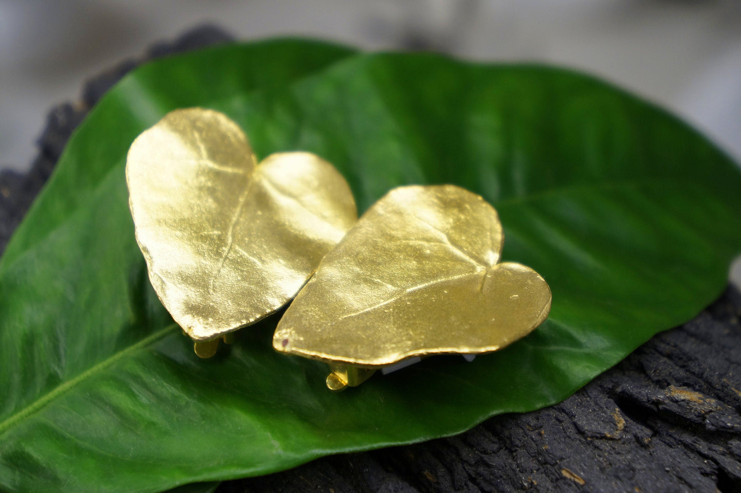 Ivy Leaf Earrings: Heart Shape Botanical Jewelry (Gold Plated Silver)