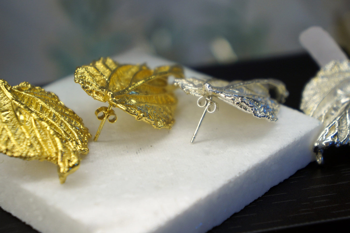 Mulberry Leaf Earrings - Handmade Recycled Silver Statement Jewelry