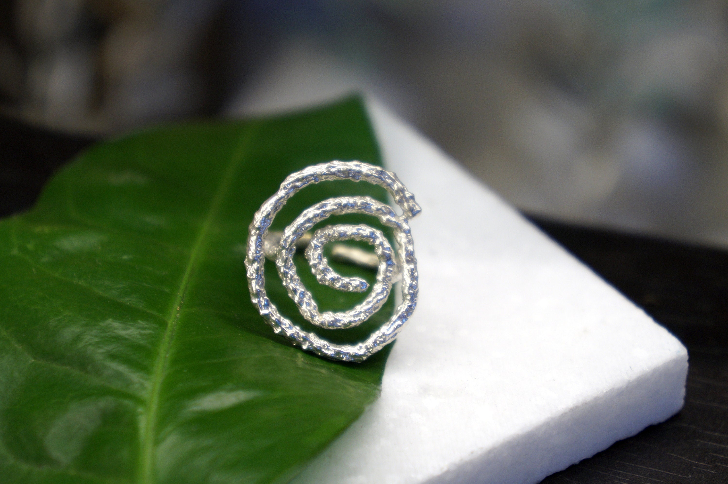Pine Twig Sterling Silver Ring - Minimalist Nature Jewelry