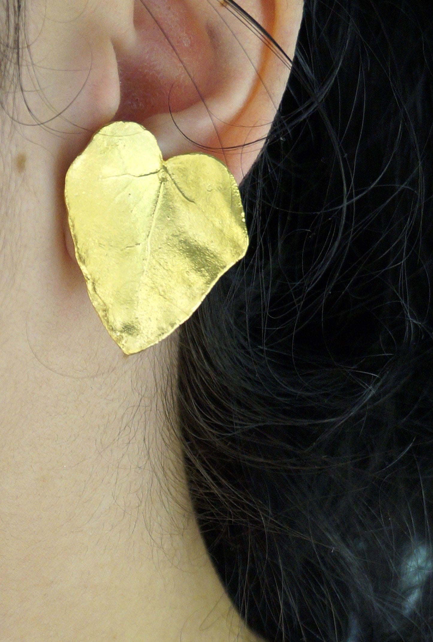 Ivy Leaf Earrings: Heart Shape Botanical Jewelry (Gold Plated Silver)