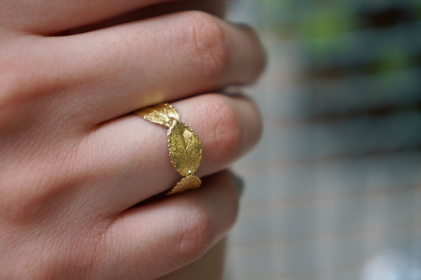 Leaf Ring: Nature Inspired Sterling Silver Jewelry (Gold Plated)