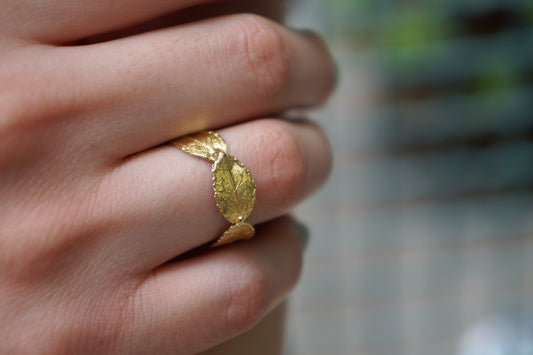 Leaf Ring: Nature Inspired Sterling Silver Jewelry (Gold Plated)