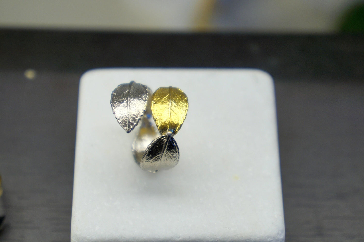 Real Rose Leaf Ring: Handmade Nature Jewelry in Gold-Plated Brass