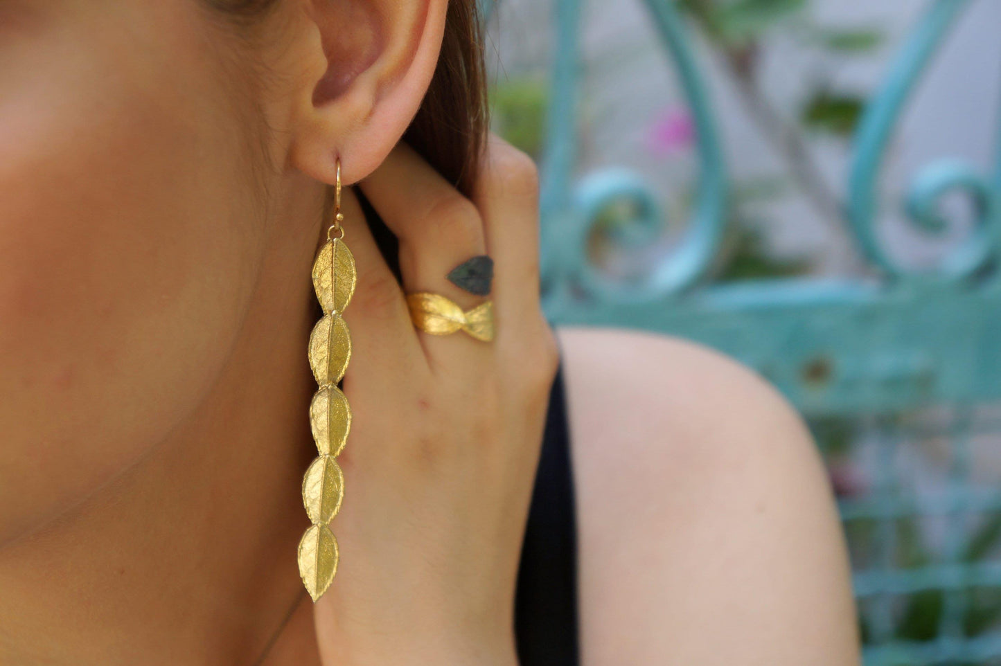 Real Rose Leaf Ring: Handmade Nature Jewelry in Gold-Plated Brass