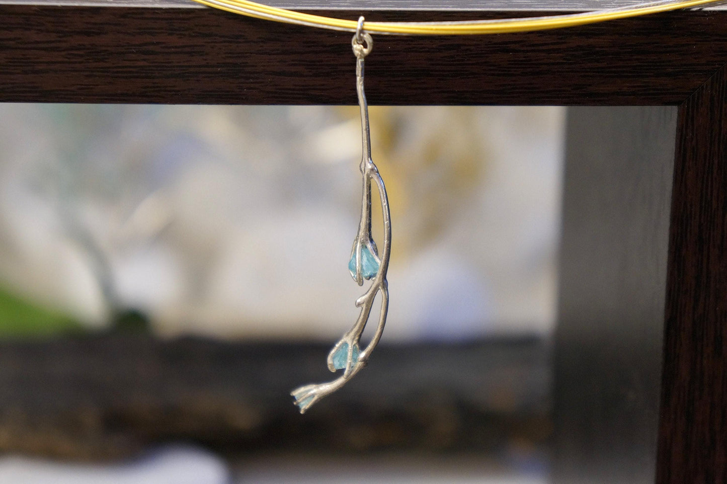 Jasmine Twig Necklace: Floral Nature Jewelry (Sky Blue Raw Murano)