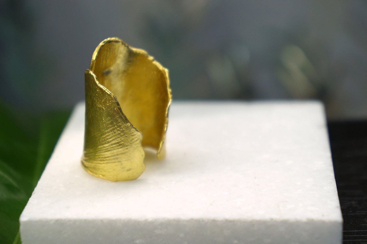 Ginkgo Leaf Ring: Nature Jewelry Collection (Gold Plated, Adjustable)