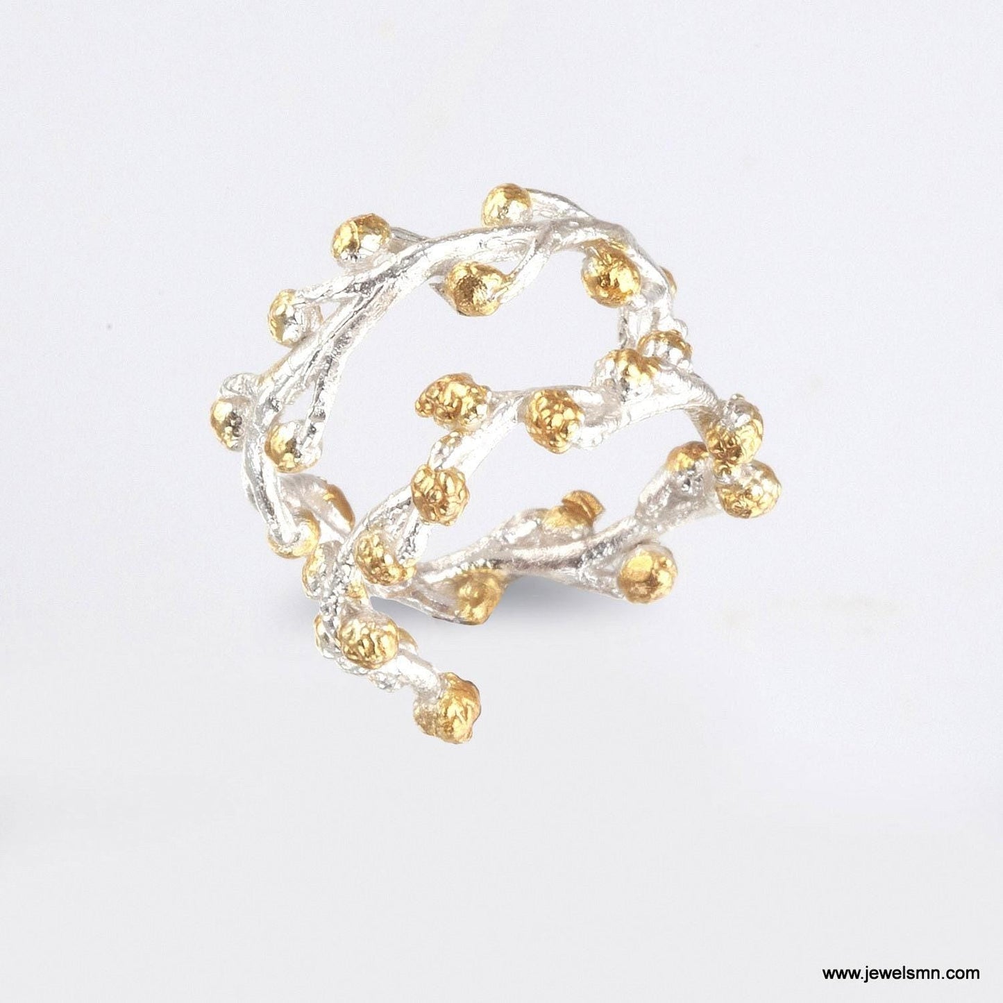 Goldplated Acacia Branch Ring: Sterling Silver Nature Jewelry