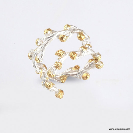 Goldplated Acacia Branch Ring: Sterling Silver Nature Jewelry