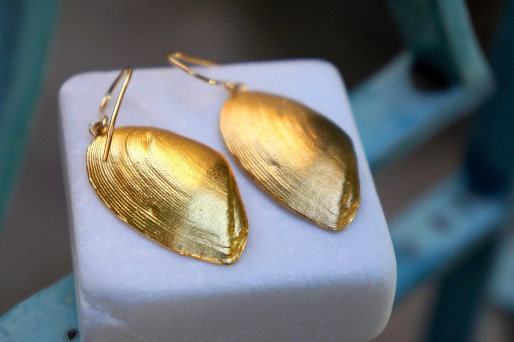 Clam Shell Earrings: Gold Plated Silver - Handmade Nature Jewelry