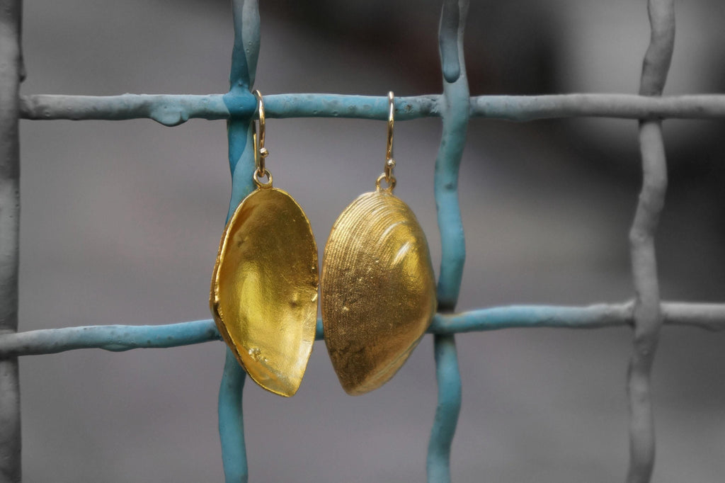 Clam Shell Earrings: Gold Plated Silver - Handmade Nature Jewelry