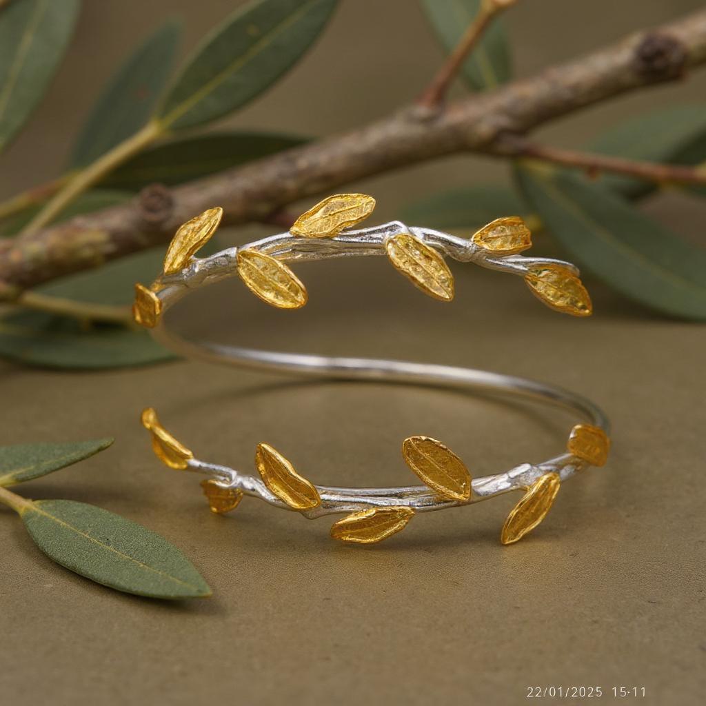 Olive Leaf Bracelet: Artisan Crafted Eco Jewelry (Silver, Gold Plated)