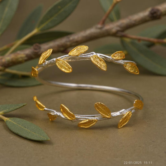 Olive Leaf Bracelet: Artisan Crafted Eco Jewelry (Silver, Gold Plated)