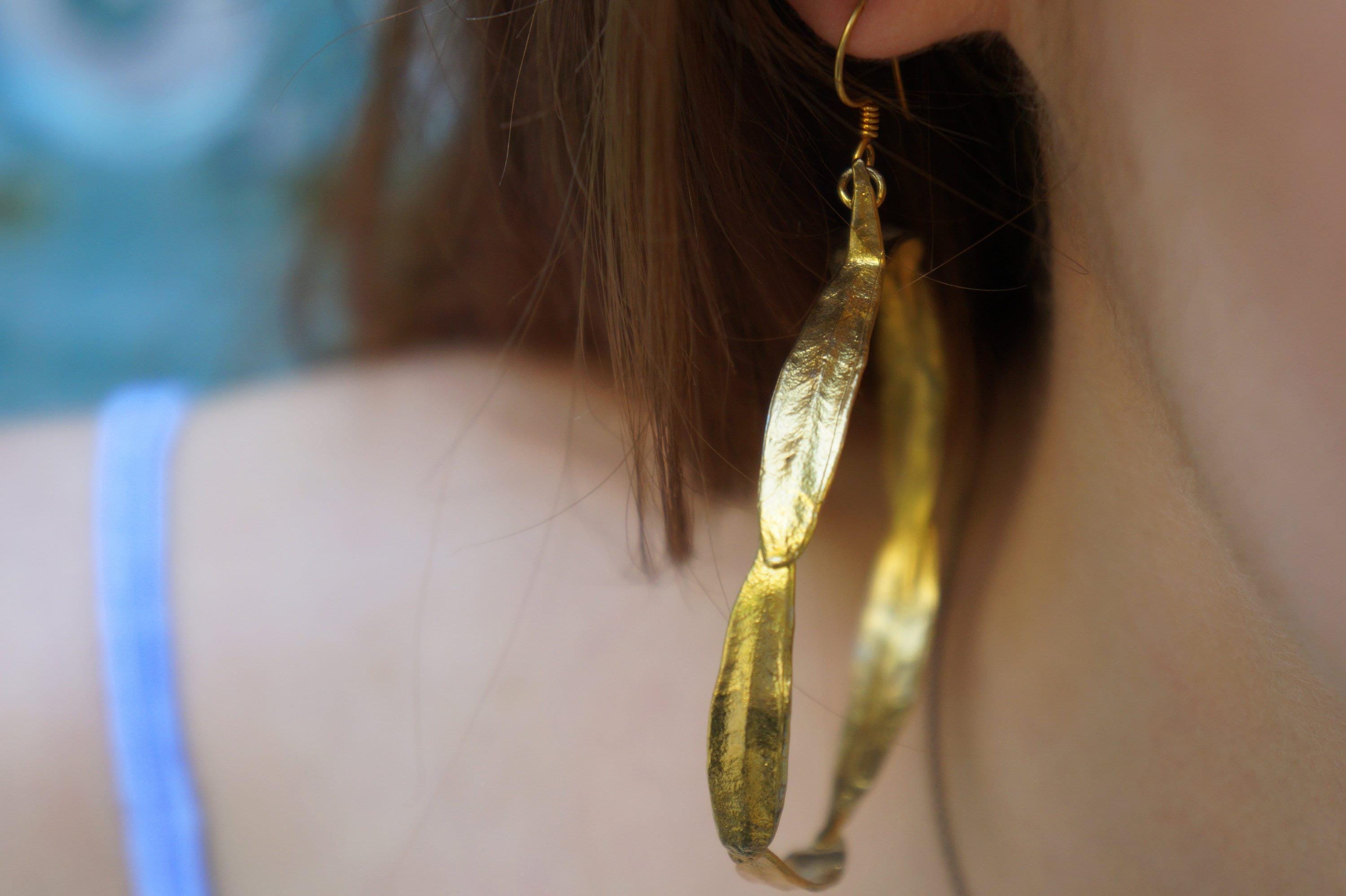 Olive Leaf Hoop Earrings: Sterling Silver - Nature Inspired Jewelry
