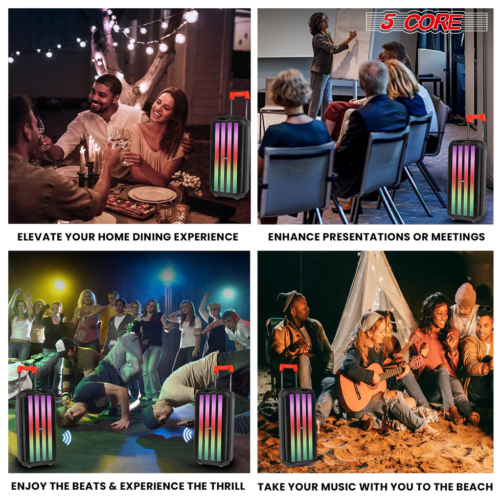 5Core Bluetooth Party Speaker 8 inch PA RGB Partybox Karaoke Machine +