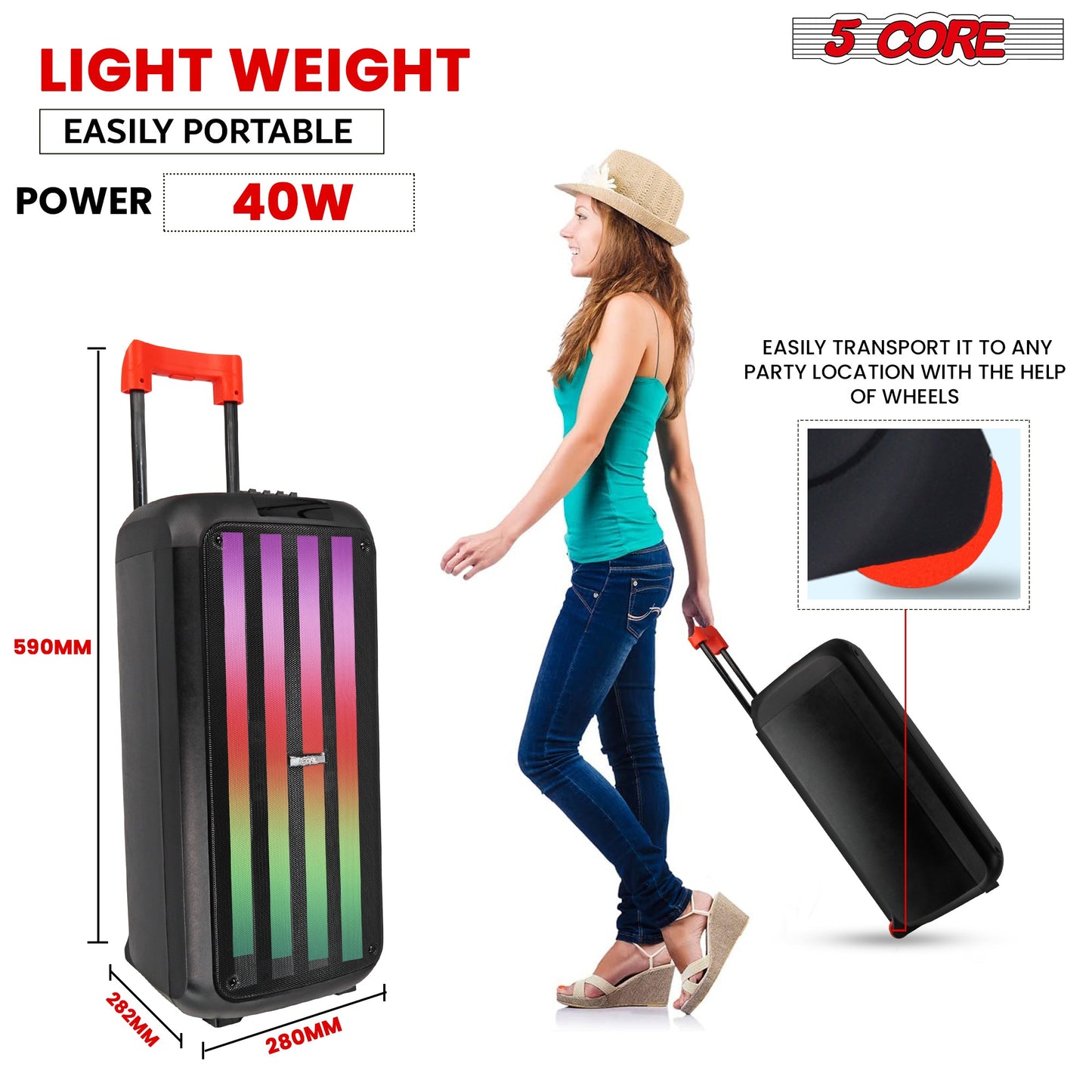 5Core Bluetooth Party Speaker 8 inch PA RGB Partybox Karaoke Machine +