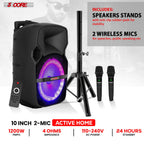 5Core 10 inch PA Portable Bluetooth Party Speaker Karaoke Boombox + 2
