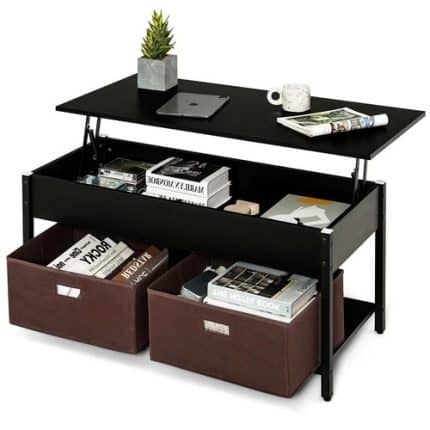 FarmHouse Black Lift-Top Multi Purpose Coffee Table with 2 Storage